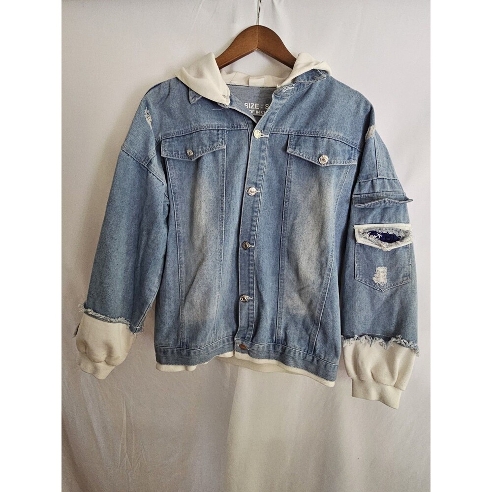 Naruto Denim Jacket Hoodie Small Light Wash Distressed Anime Graphic Cosplay